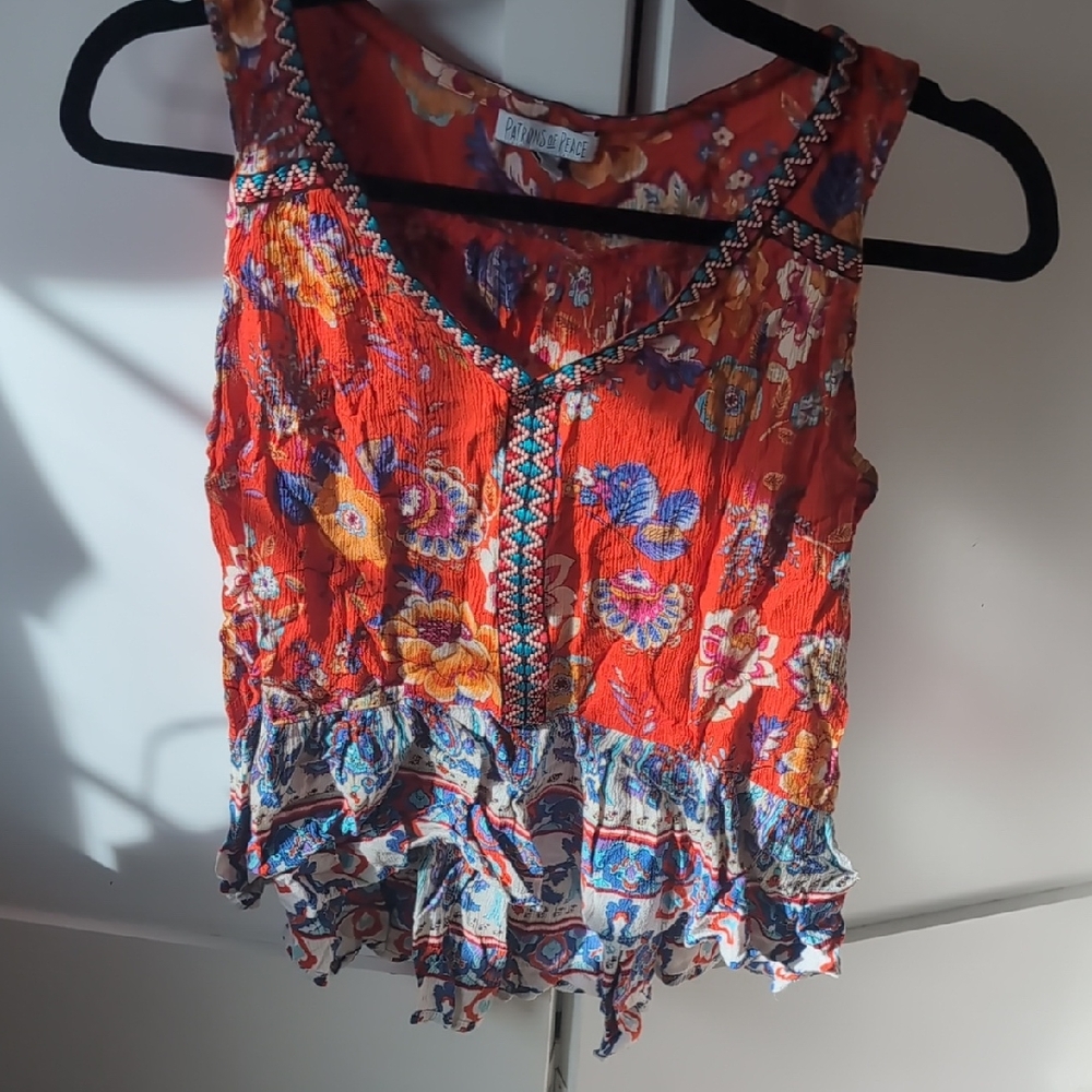 Patrons of Peace Red Floral Sleeveless Blouse